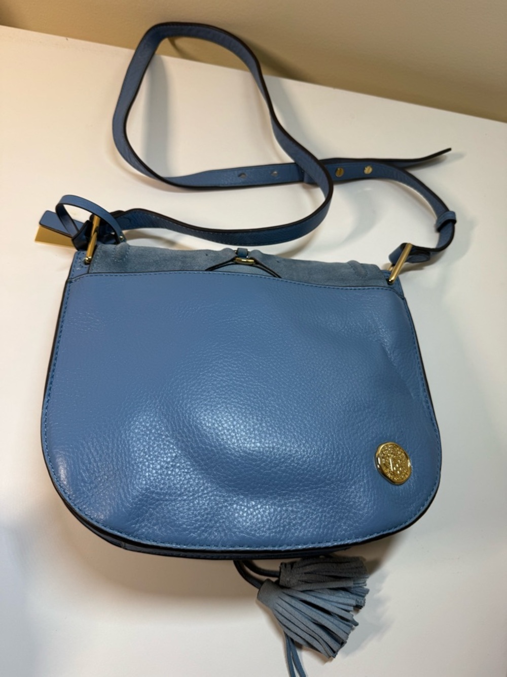 Vince Camuto Ancel Flap Crossbody Suede and Leather - Blue Haven - Picture 7 of 13